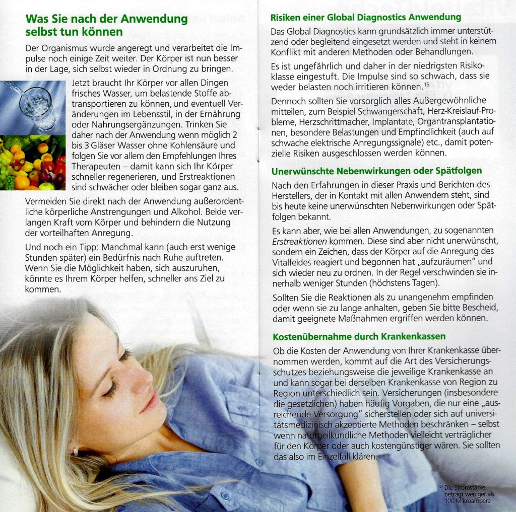 Therapieunterstützung des Klienten nach der Vitalfeld-Messung