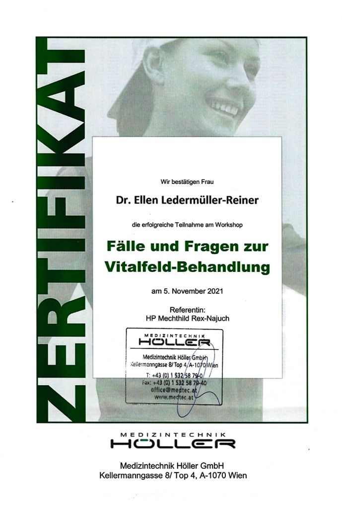 Zertifikat "Fälle und Fragen zur Vitalfeld-Behandlung"